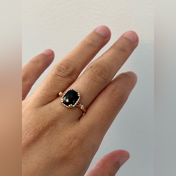 925 Sterling Silver Vintage Gem Square Stone Ring, Black Agate - Picture 6 of 11